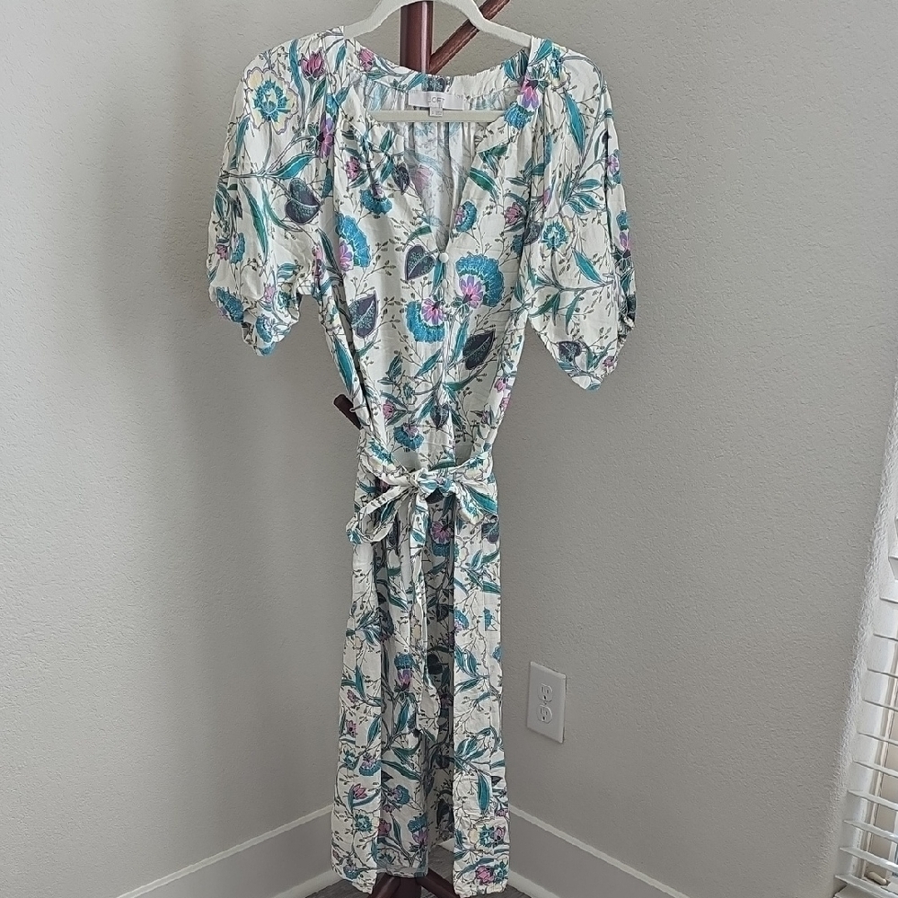 Loft Linen Floral Print Dress with Belt